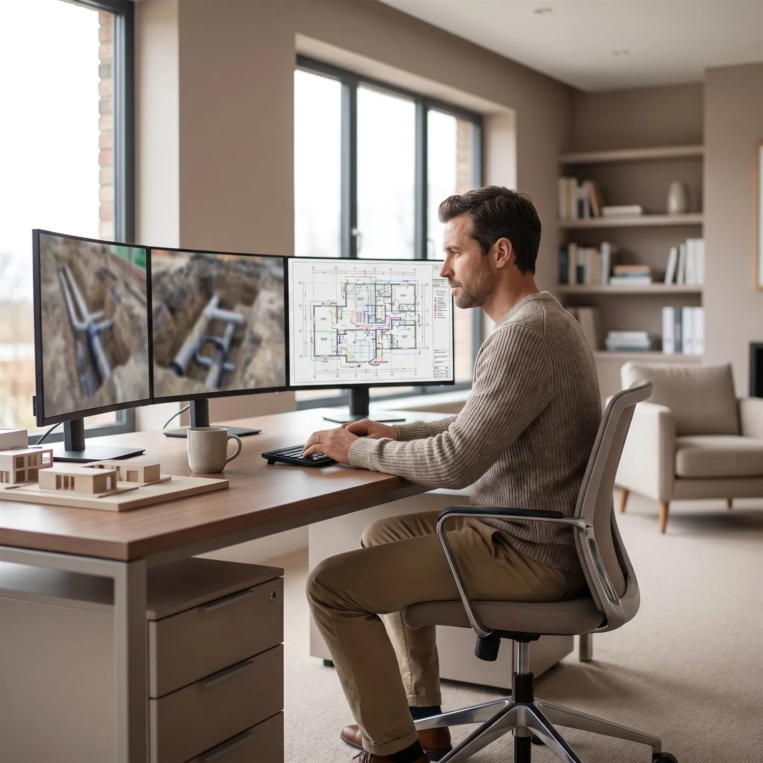 Buyer reviewing survey documents while comparing inspection options.