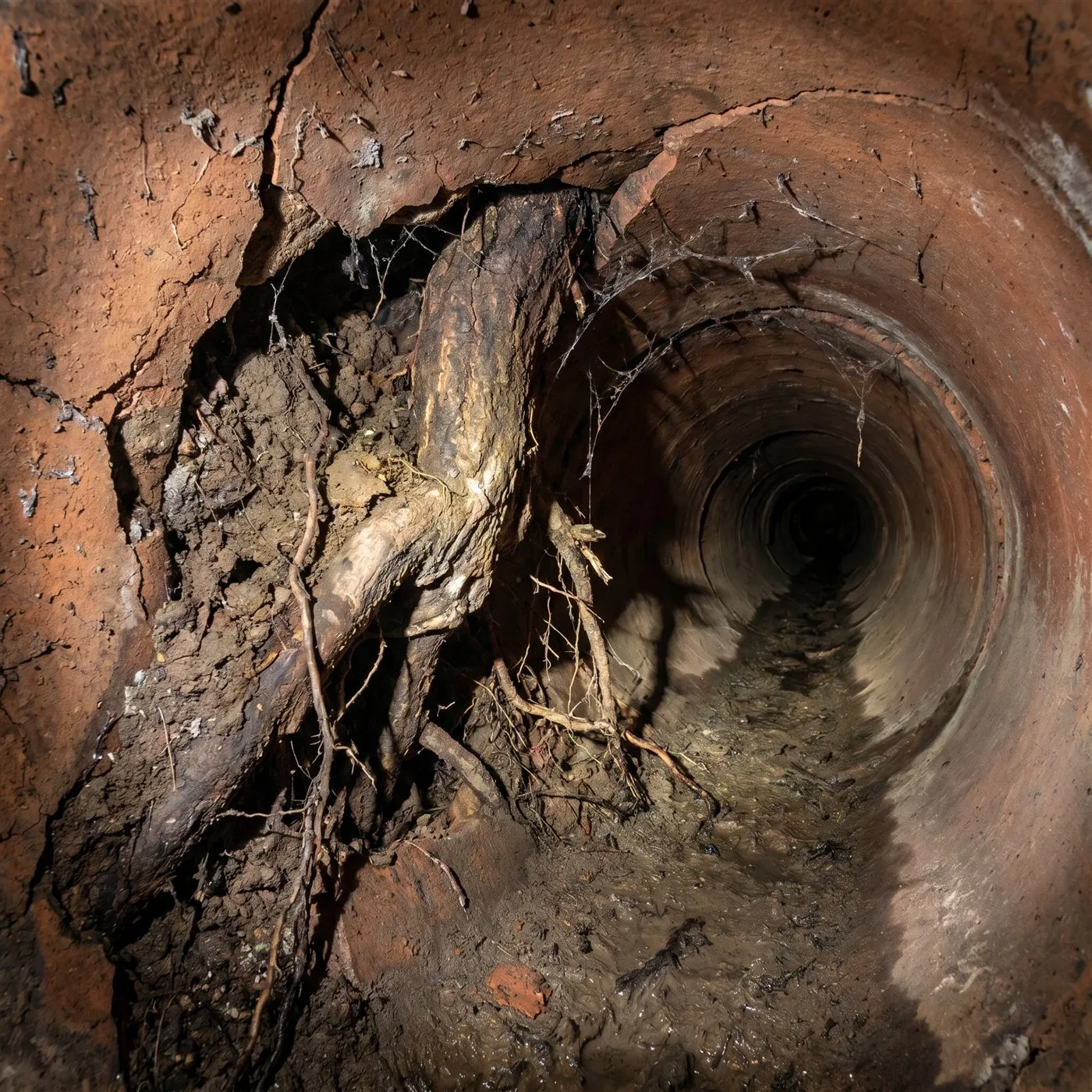 CCTV image inside a drain showing obstruction and root ingress.