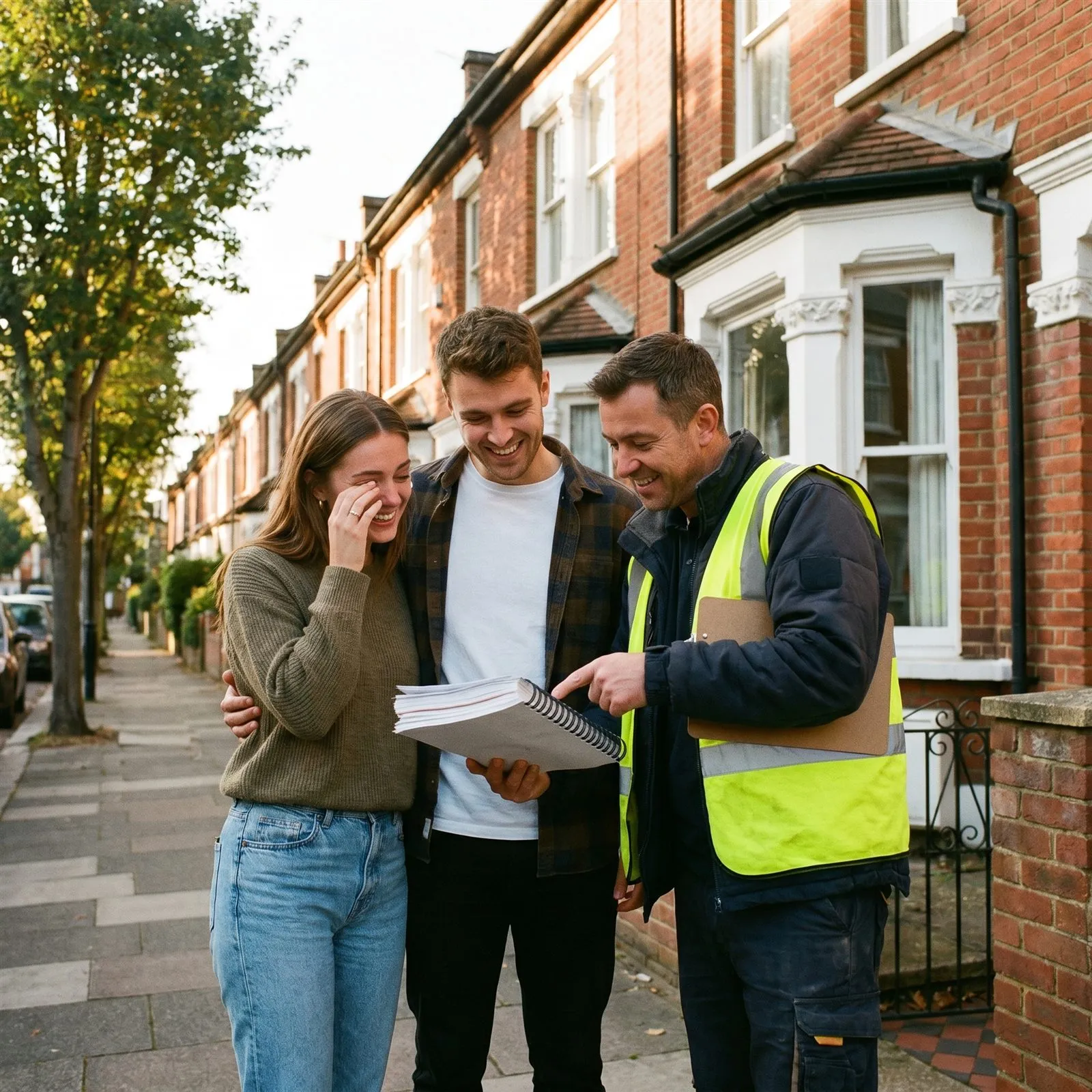 Buyer guidance conversation outside a property setting in Shipley.
